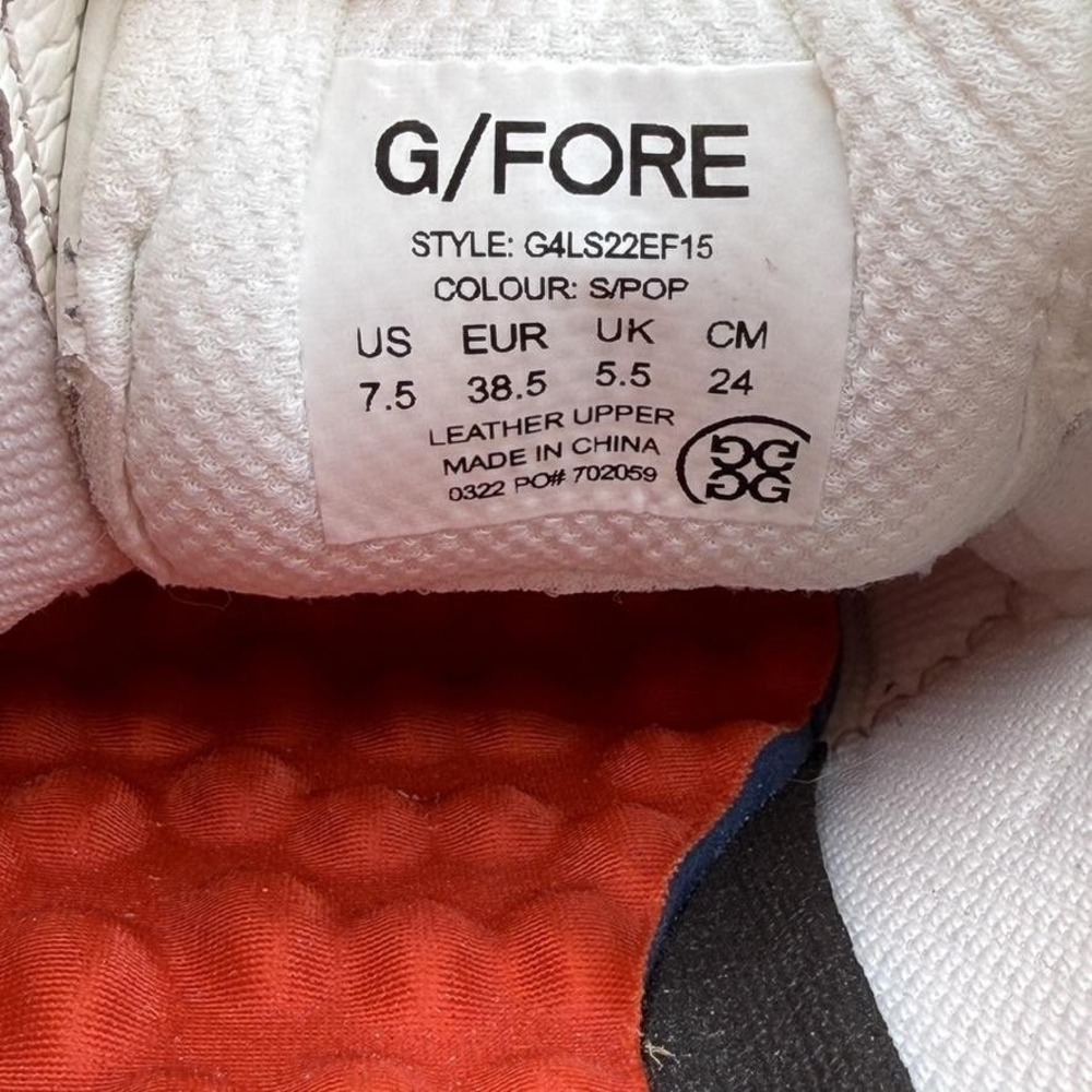 G/FORE Gallivanter Golf Shoes Womens 7.5 White Red Leather Spiked Preppy Boho - Picture 6 of 7